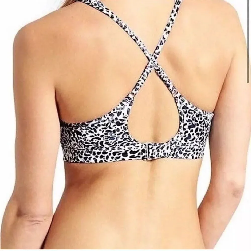 Athleta Zimbabwe Leopard Print High Neck Swim Top Black and White Size 38 B/C